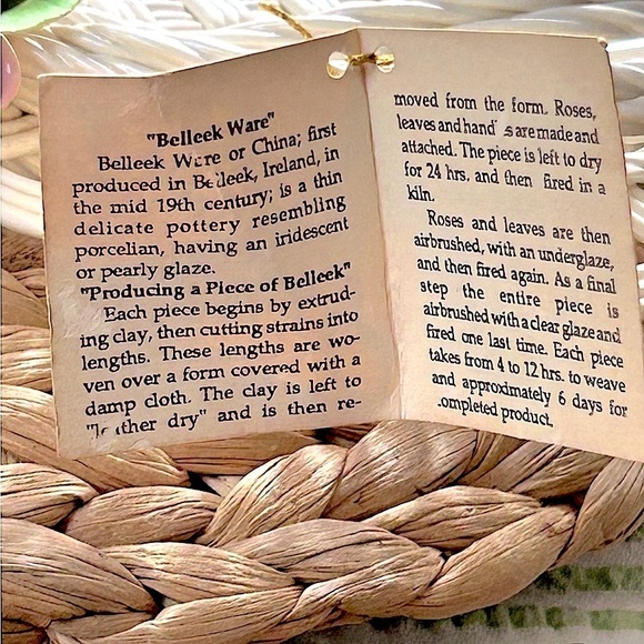 Woven Rose Basket Cream Pink Belleek Ware Bev Sparks Handcrafted 1991 Florida - Picture 13 of 16